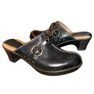 Frye Leather Mules Black Cheryl Clogs Heels Harness
